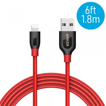 Anker A8122 PowerLine+ 6ft MFI Lightning Connector Cable - Red (1.8m)