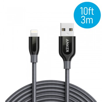 Anker A8123 PowerLine+ 10ft MFI Lightning Connector Cable - Gray (3M)