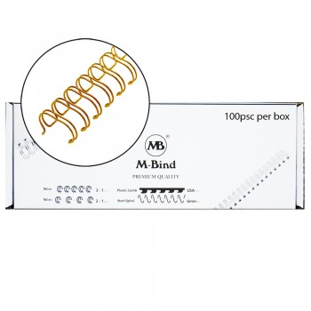 M-Bind Double Wire Bind 3:1 A4 - 1/2"(12.7mm) X 34 Loops, 100pcs/box, Gold