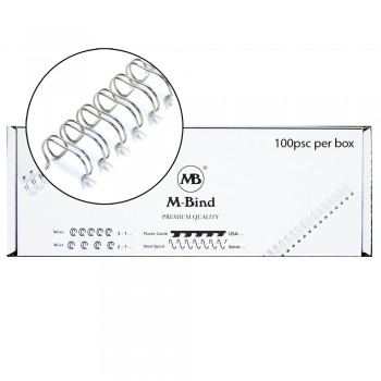 M-Bind Double Wire Bind 3:1 A4 - 3/8"(9.5mm) X 34 Loops, 100pcs/box, Silver